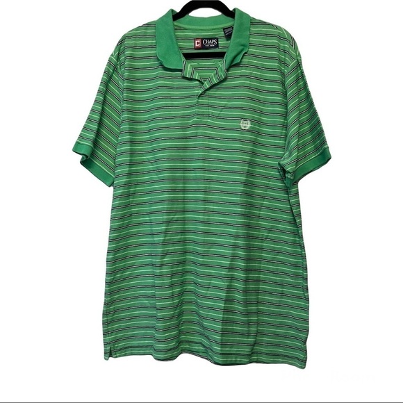 Chaps Green Black & White Striped Polo Shirt - Picture 1 of 5